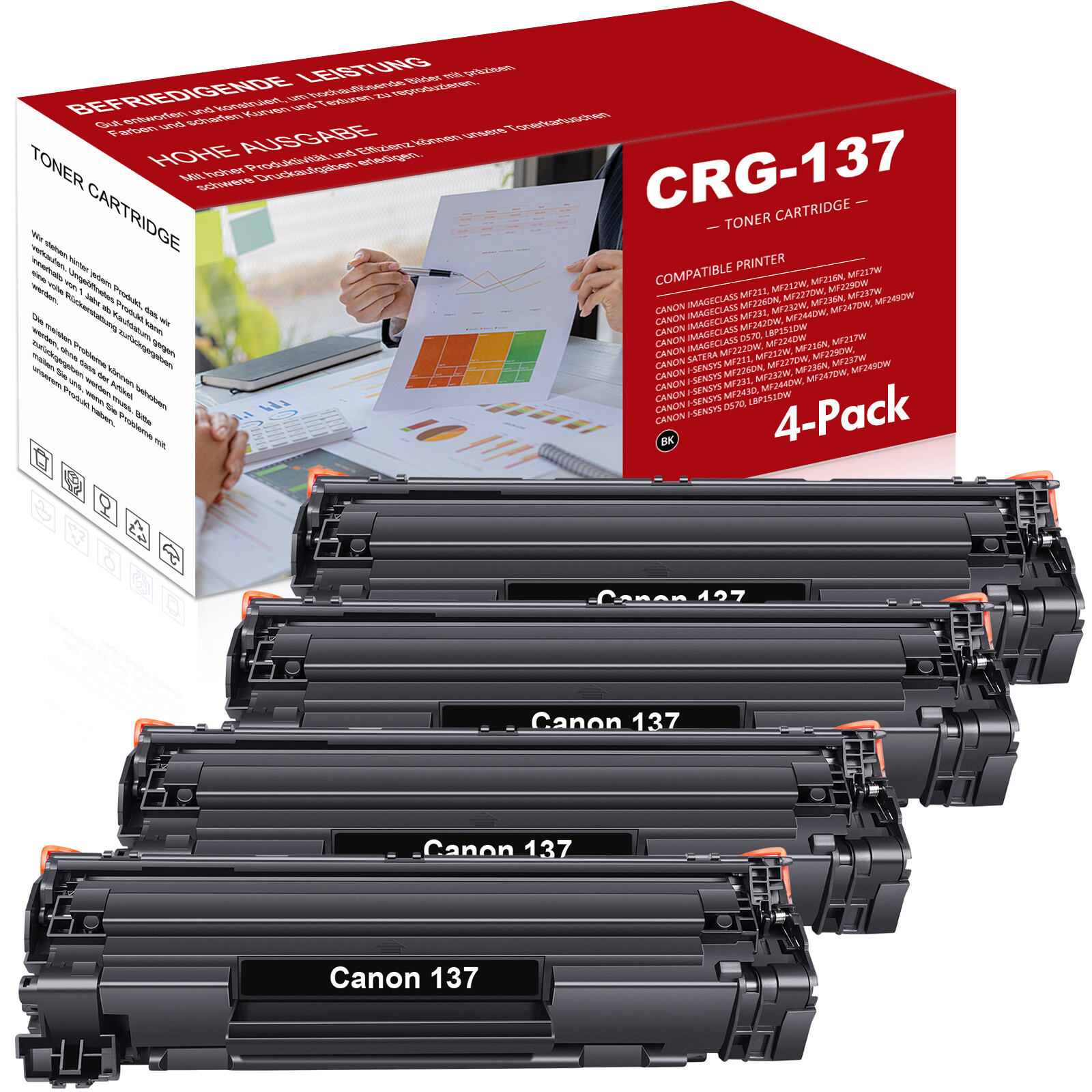 4PK CRG 137 For Canon 137 Toner Cartridge ImageClass MF236n MF247dw MF244dw D570