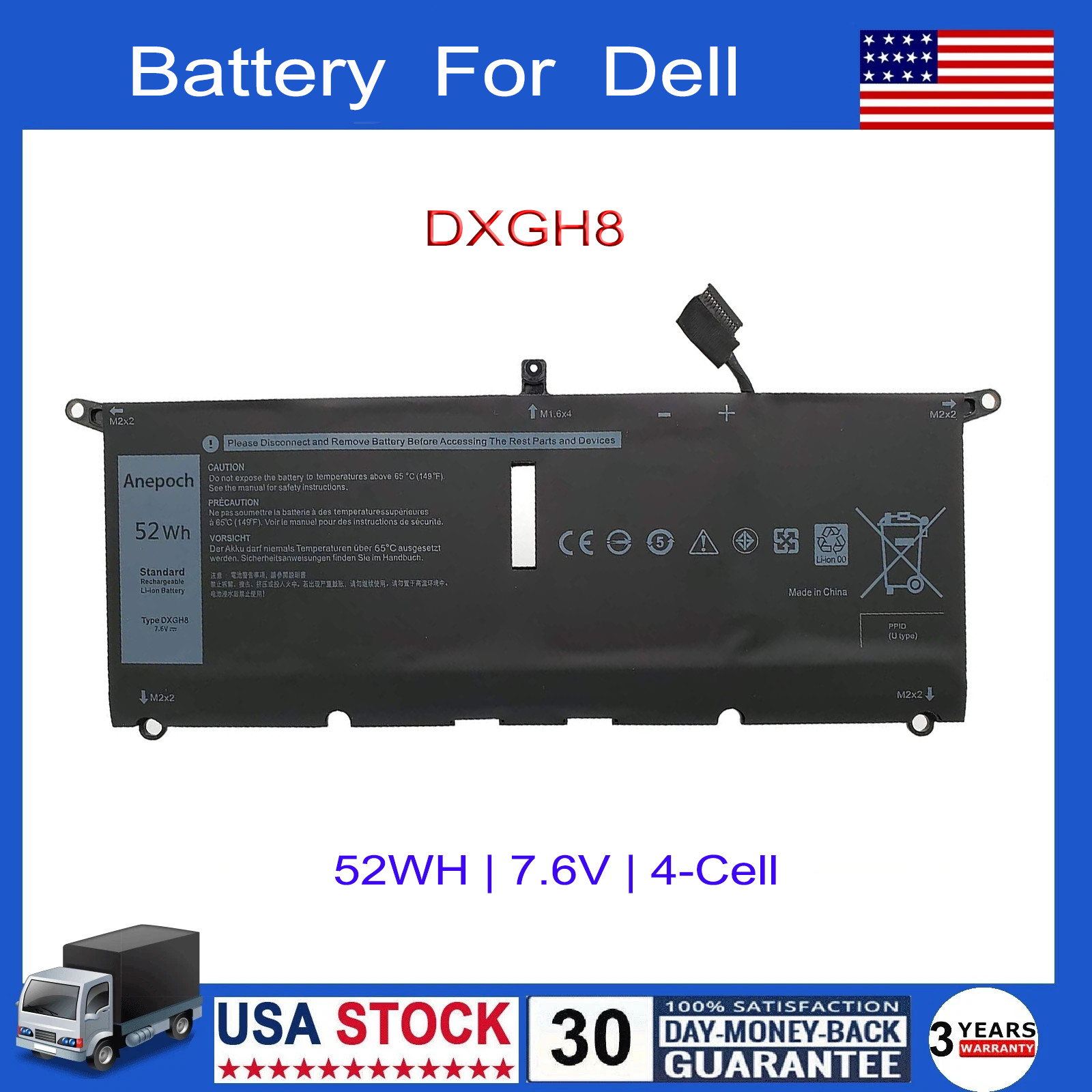 NEW 52Wh DXGH8 Battery For Dell XPS 13 9370 9380 7390 Latitude 3301 E3301 G8VCF
