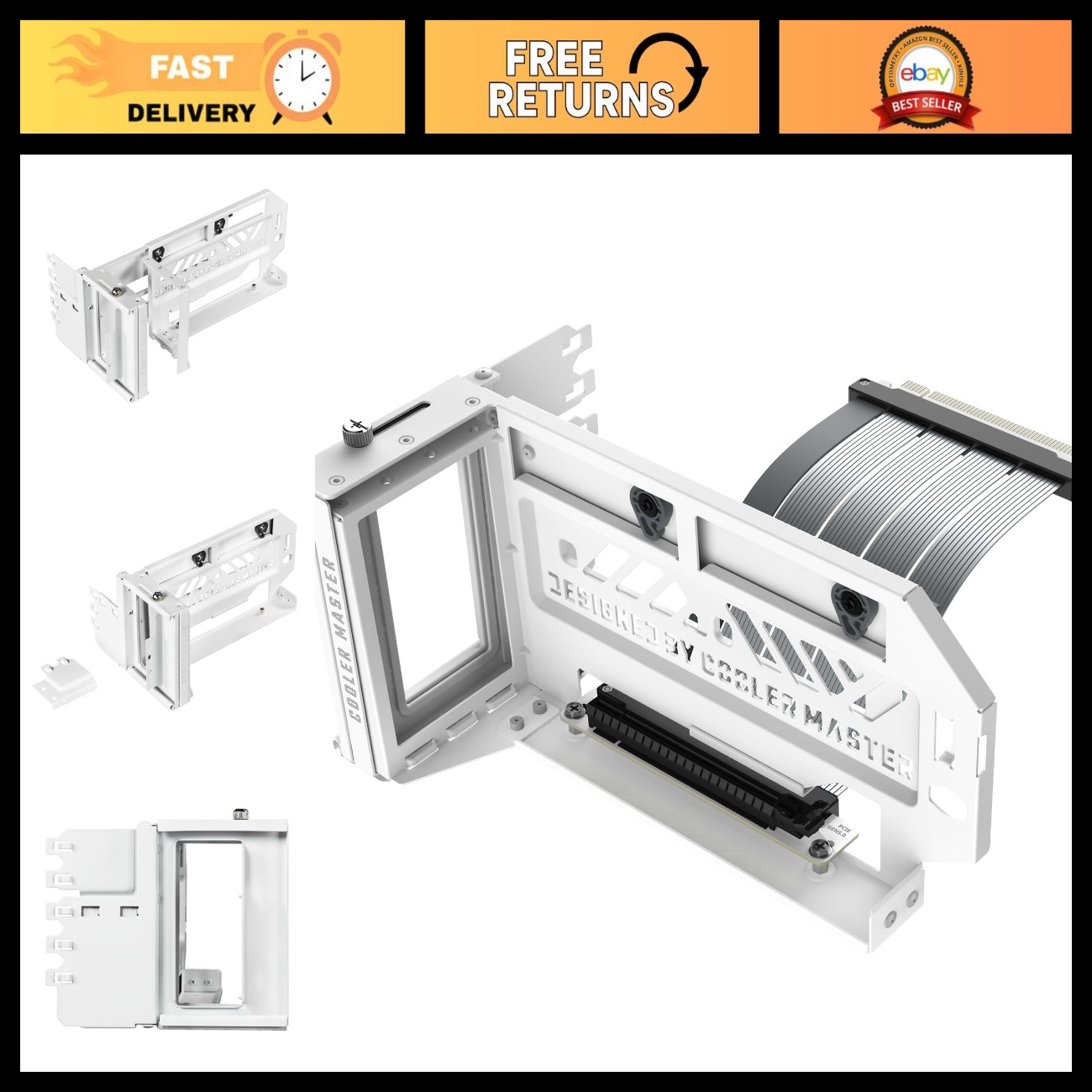 Vertical Graphics Card Holder, PCIe 5.0 Riser for Gaming PC, White Cooler Stand