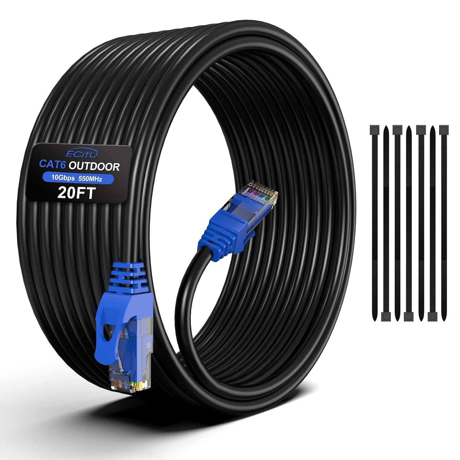 20FT Cat6 Outdoor Ethernet Cable, In-Ground, Heavy Duty Direct Burial, 24AWG CCA