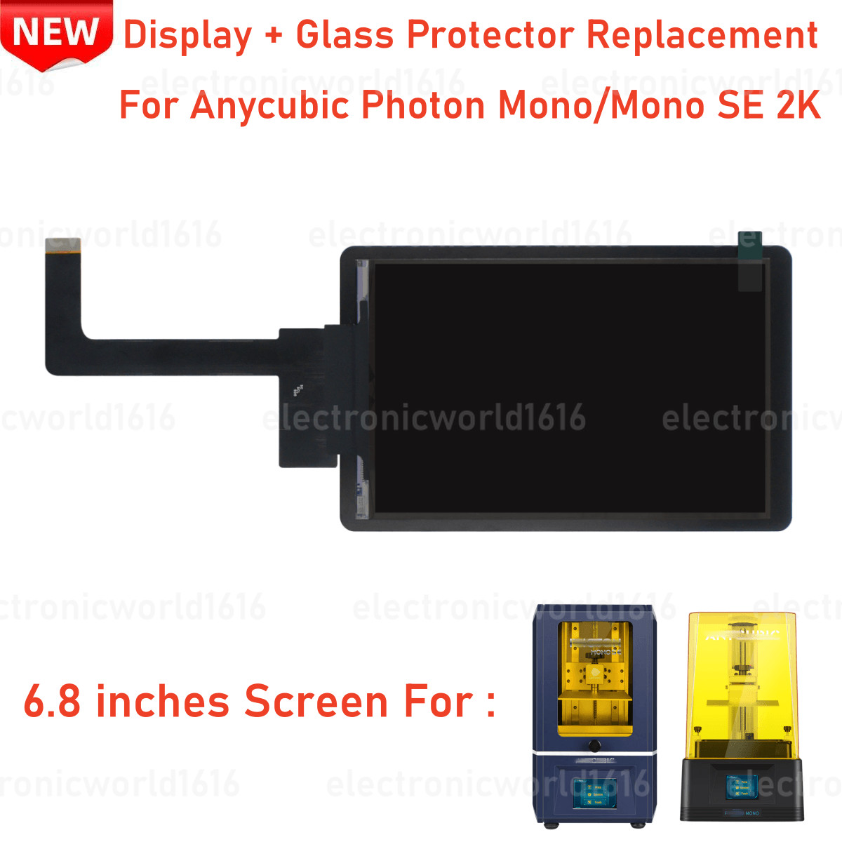 For Anycubic Photon Mono/ Mono SE 2K 6.08 in LCD Display W/Protector Replacement