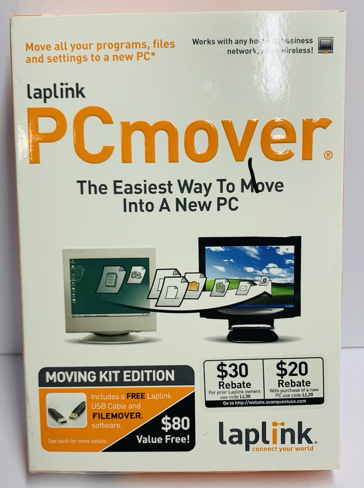 Laplink PCmover Cable &Software USB 2.0 Files Photos Music New