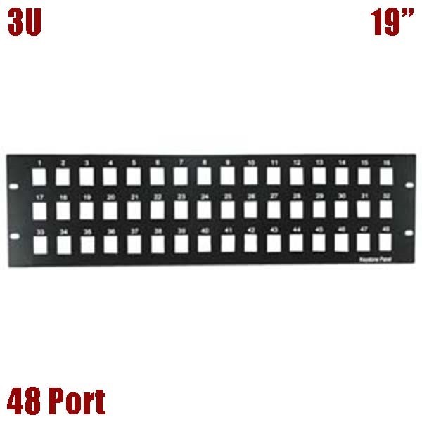 48 Port Blank Patch Panel For Keystone Jack 3U 19" Rack Mountable Black
