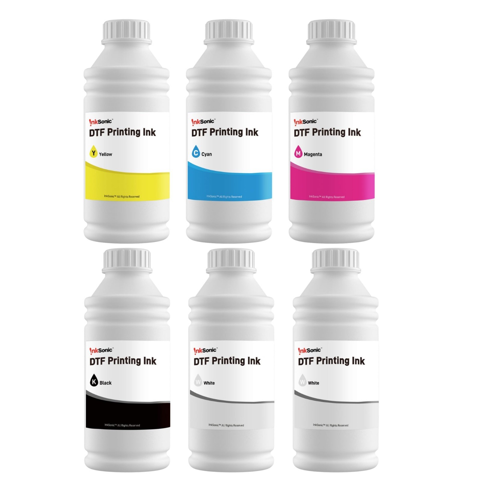 INKSONIC DTF Printer Refill Kit, 6 x 500mL CMYKWW Ink & Powder