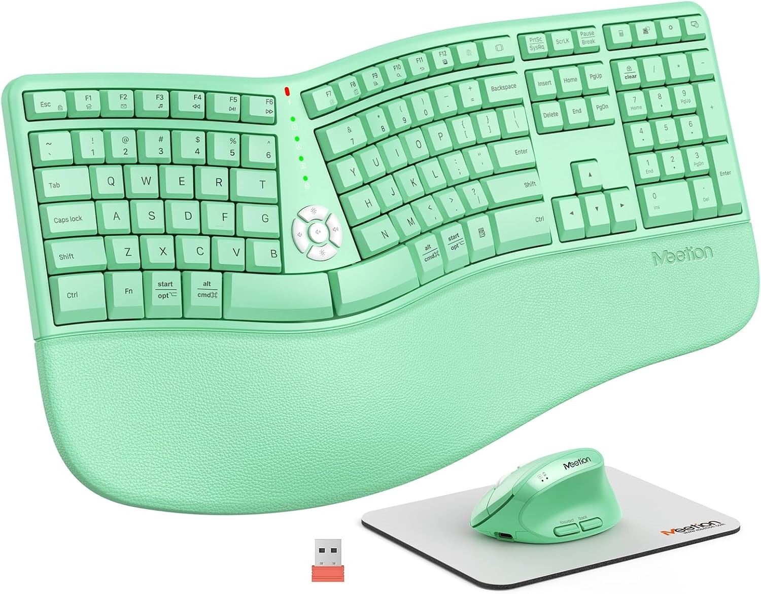 MEETION Ergonomic Keyboard Mouse Combo - Split Vertical Green