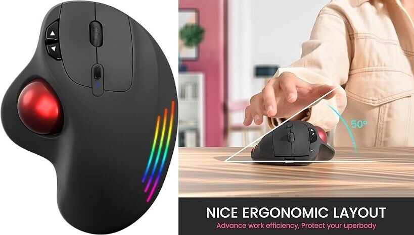 Ratón inalámbrico Trackball, ratón ergonómico para ordenador, ratón Bluetooth.