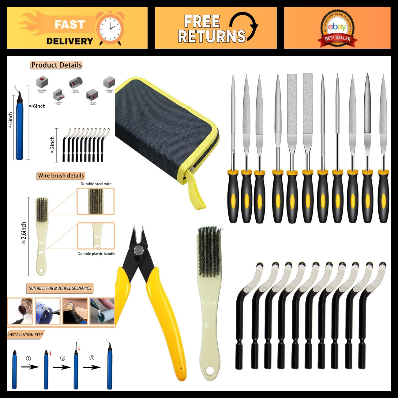 25pcs Deburring Tool Set, 12 Multiuse Blades, Needle Files & Wire Cutter for 3D