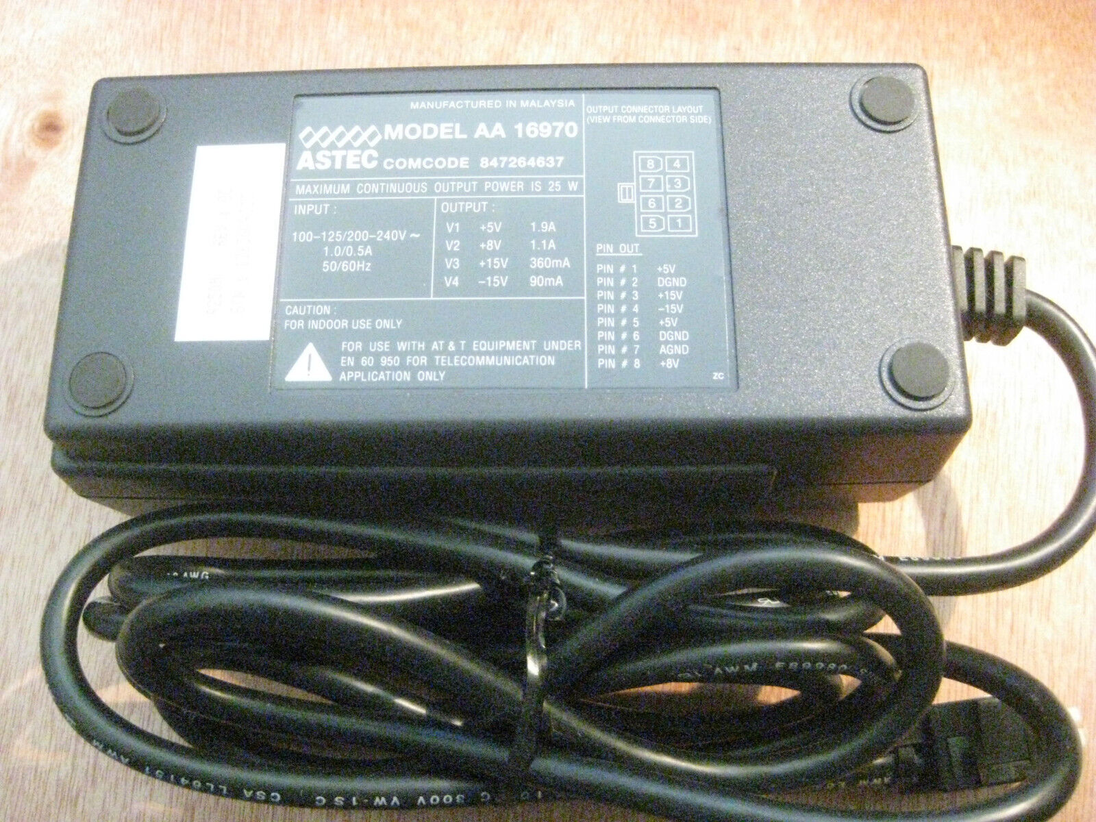 ASTEC AA16970 Power Supply 5v/1.9a - 8v/1.1a – 15v/360ma NEW