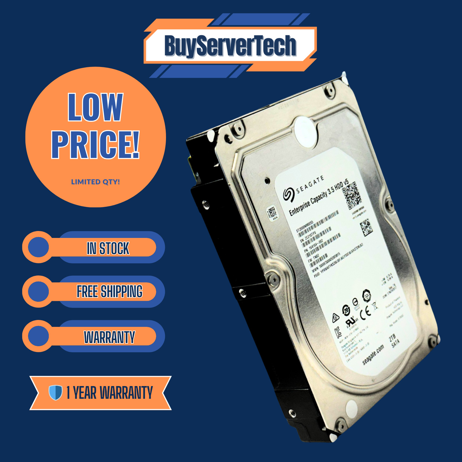 Seagate ST2000NM0055 2TB 7200RPM SATA 6Gb/s 3.5" HDD | Enterprise |