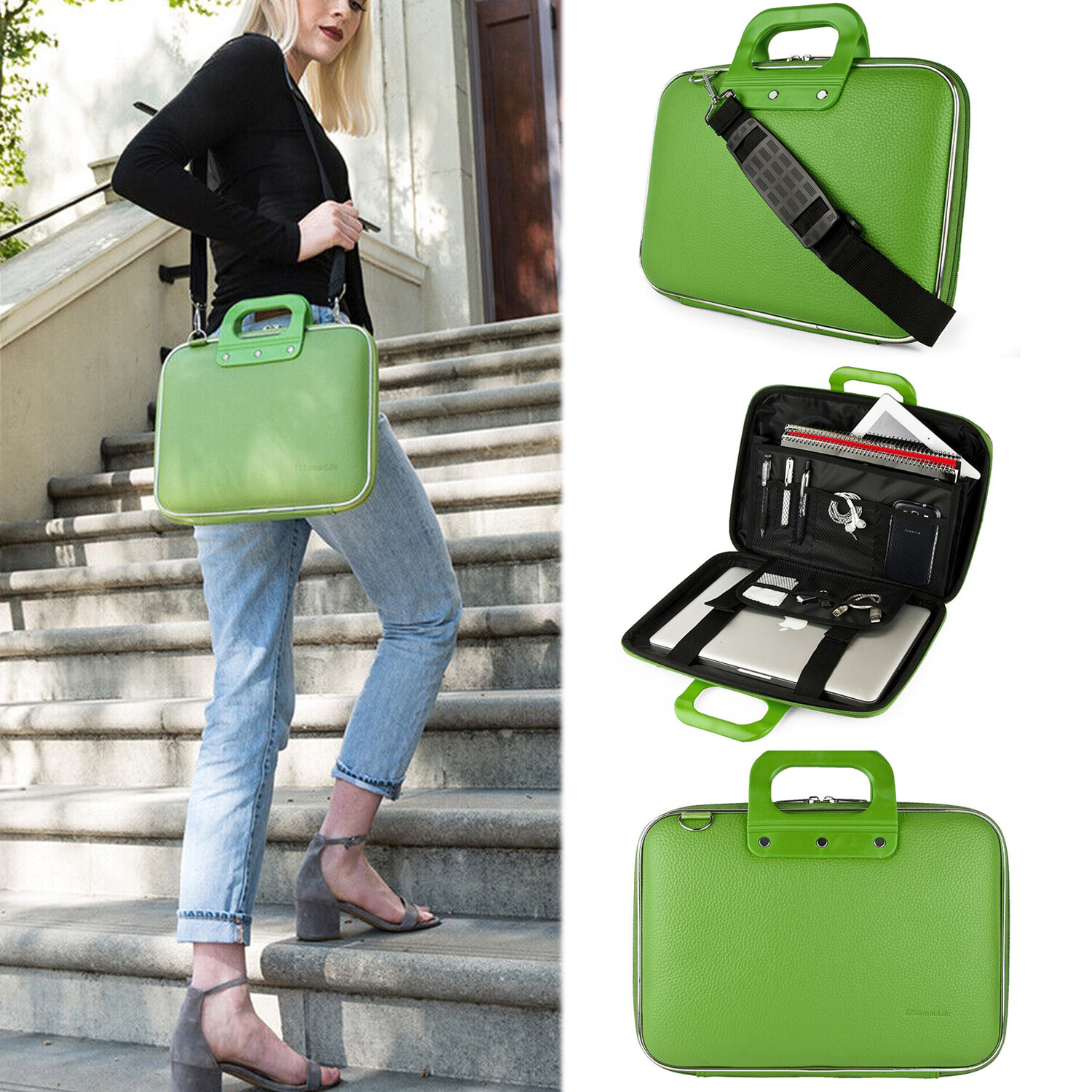 Semi Hard Faux Leather Laptop Case Crossbody Bag For 10" Lenovo Tab M10 FHD Plus