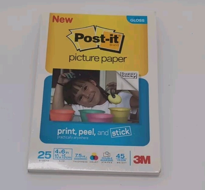 3M Post-It Picture Paper Semi Gloss 4 x 6" 25 Sheets Ea Peel Stick 