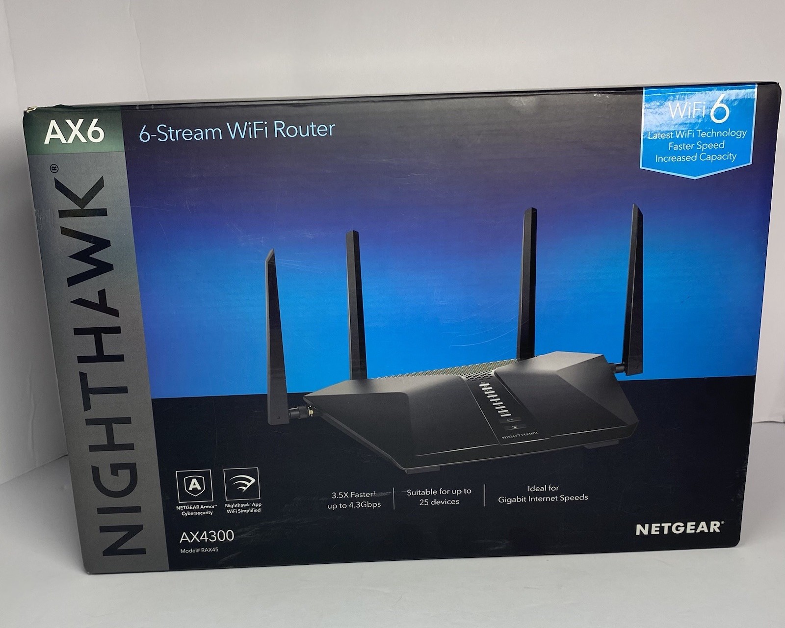 NETGEAR Nighthawk AX6 6 Stream Wi-Fi Router AX4300 RAX45-100NAS Open Box Unused