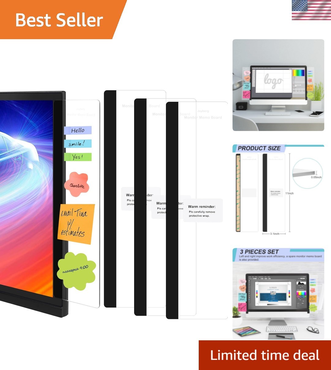 3PCS Monitor Memo Board, Memo Board for Computer Monitor, Monitor Memo Board ...