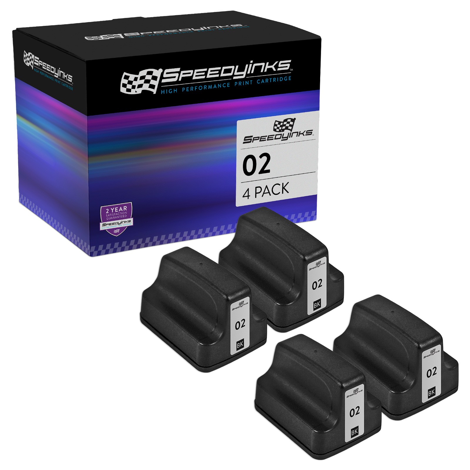 SPEEDY 4PK Replacements HP 02 Ink Cartridge C8721WN Black PhotoSmart C5180 C6180