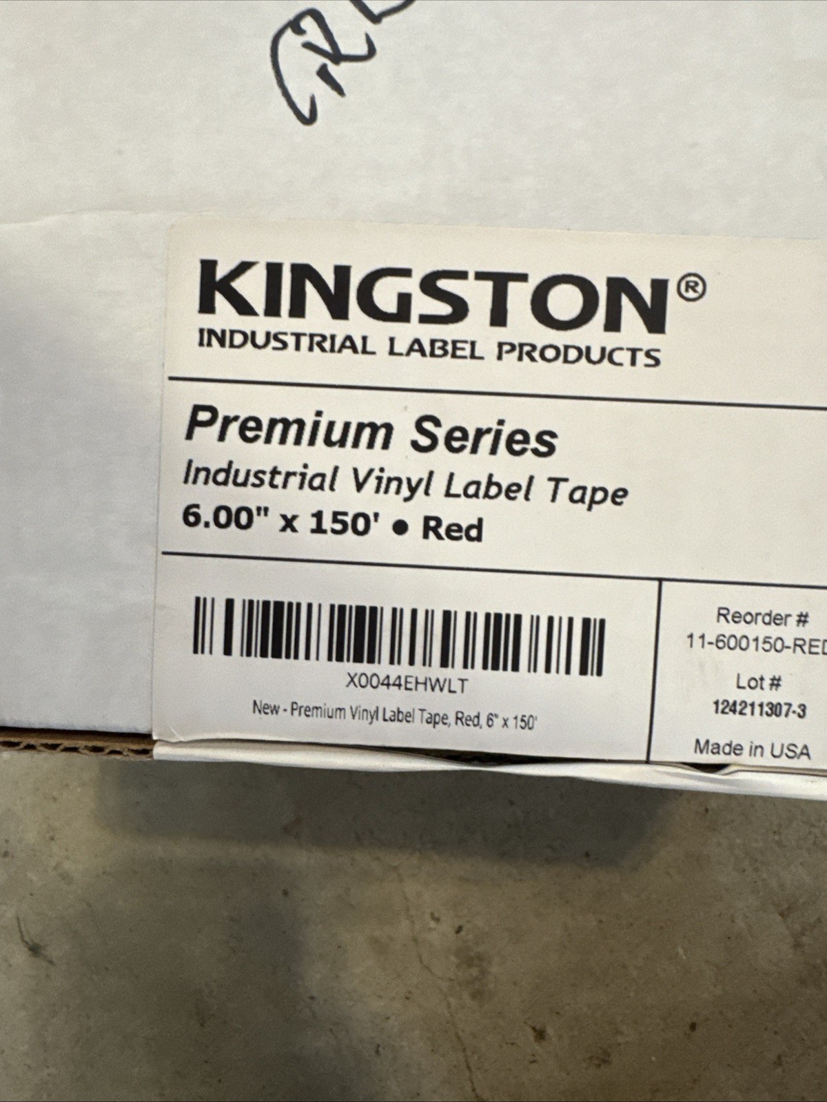 Kingston Premium Series Vinyl Label Tape, Red, 6”x 150' for DuraLabel, LabelTac,