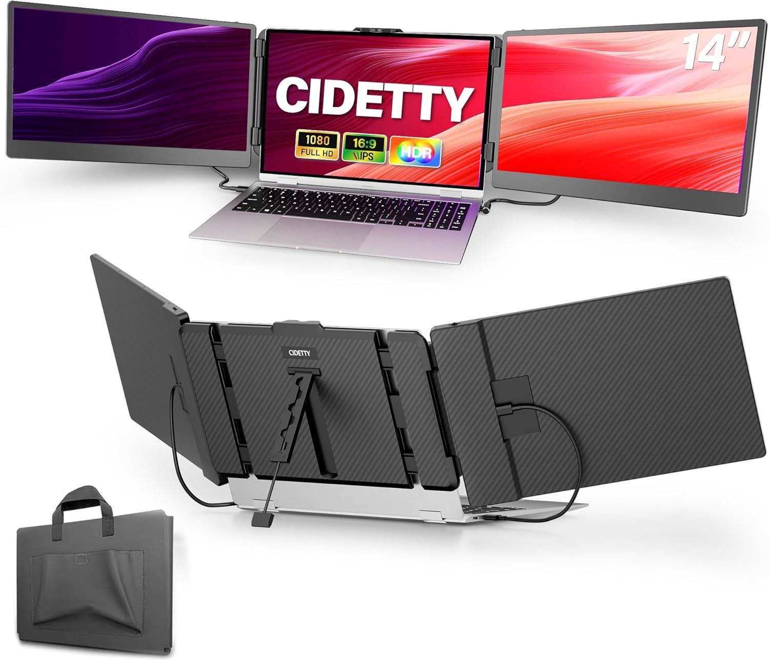 Ultra-Thin 14'' FHD 1080P IPS Laptop Screen Extender, Dual/Triple Monitor Displa