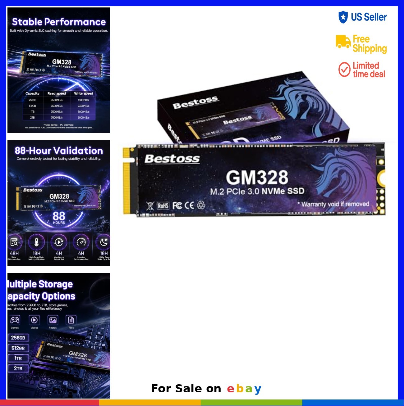 NVMe M.2 SSD 256GB PCIe 3.0 Internal Solid State Drive 3500MB/s Read for Laptop