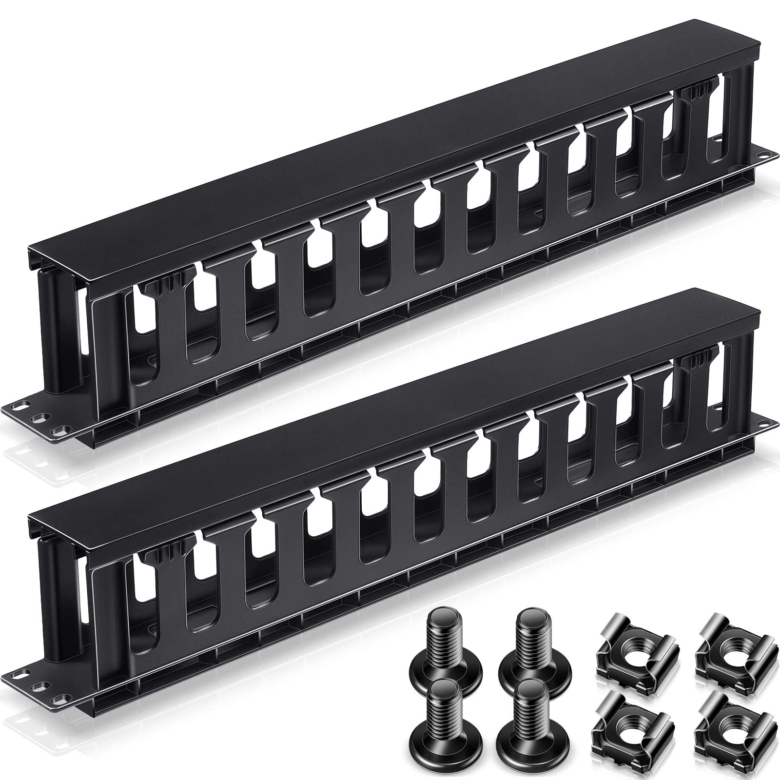 4 Pcs 1U Rack Cable Management Sleeves Horizontal Mount Cable 12 Slot Managem...