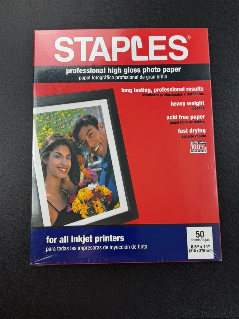 Staples Professional High Gloss Photo Paper - 8.5" x 11" - 50 Sheets - Brand New