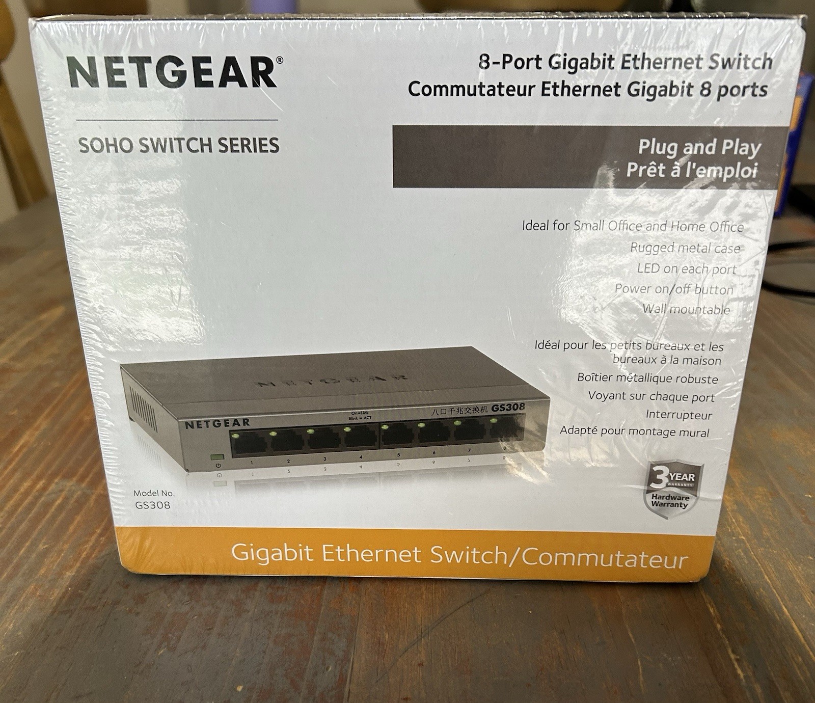 NETGEAR 8-Port Gigabit Ethernet Switch GS308-100PAS Unmanaged Metal Hub NEW