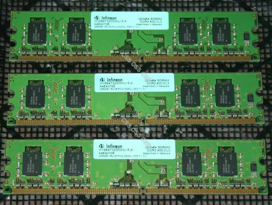 RAM Infineon PC2-3200U 3x 256MB 768MB Total DDR2 400 CL3 Computer Memory