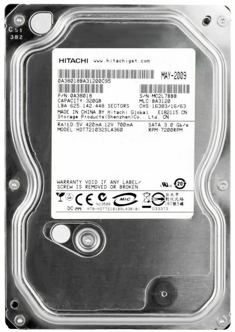 HARD DRIVE HITACHI DESKSTAR 7K1000 HDT721032SLA360 7200RPM SATA II 16MB 3.5"
