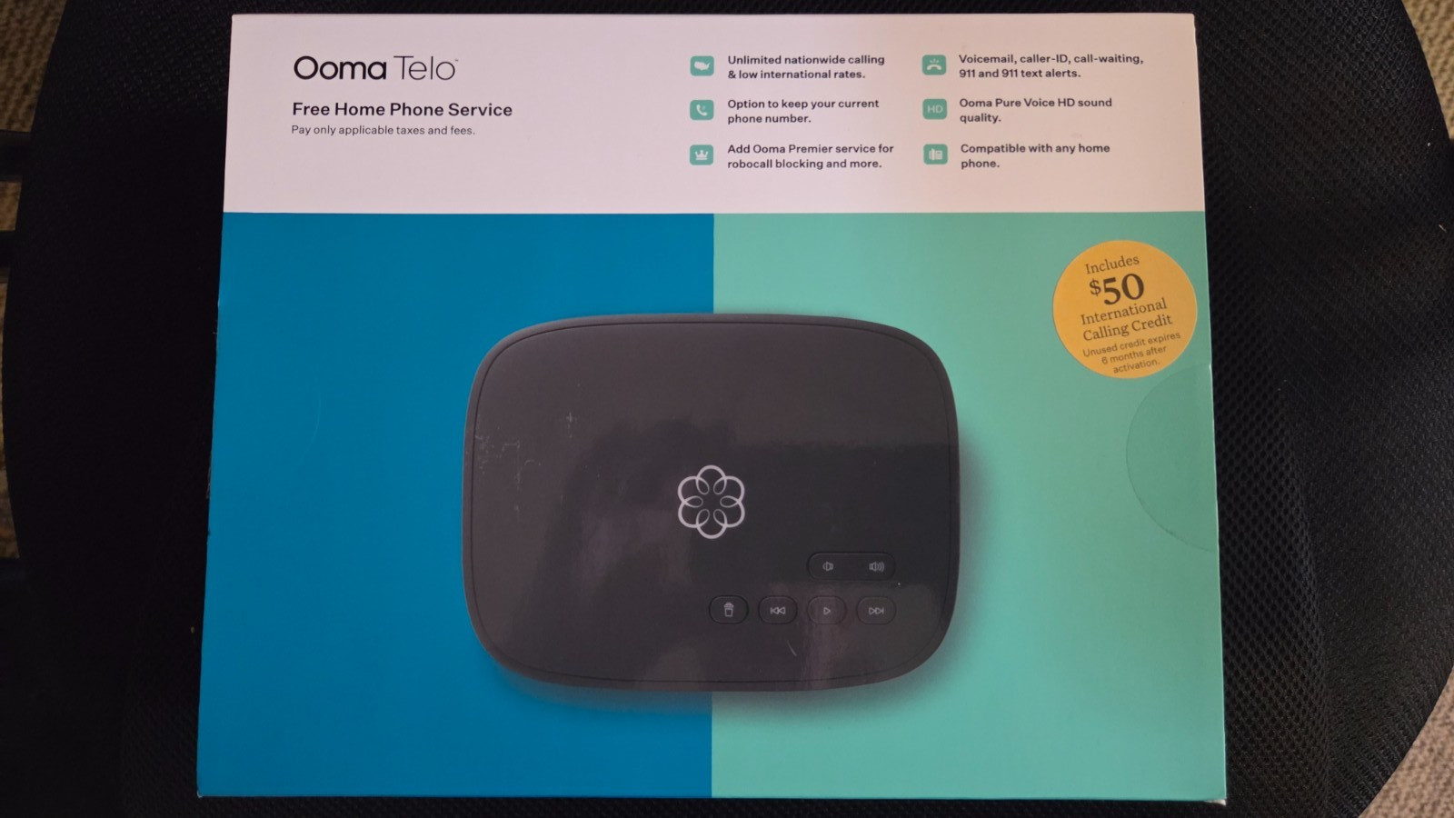 Ooma Telo VoIP Free Home Phone Service, Black
