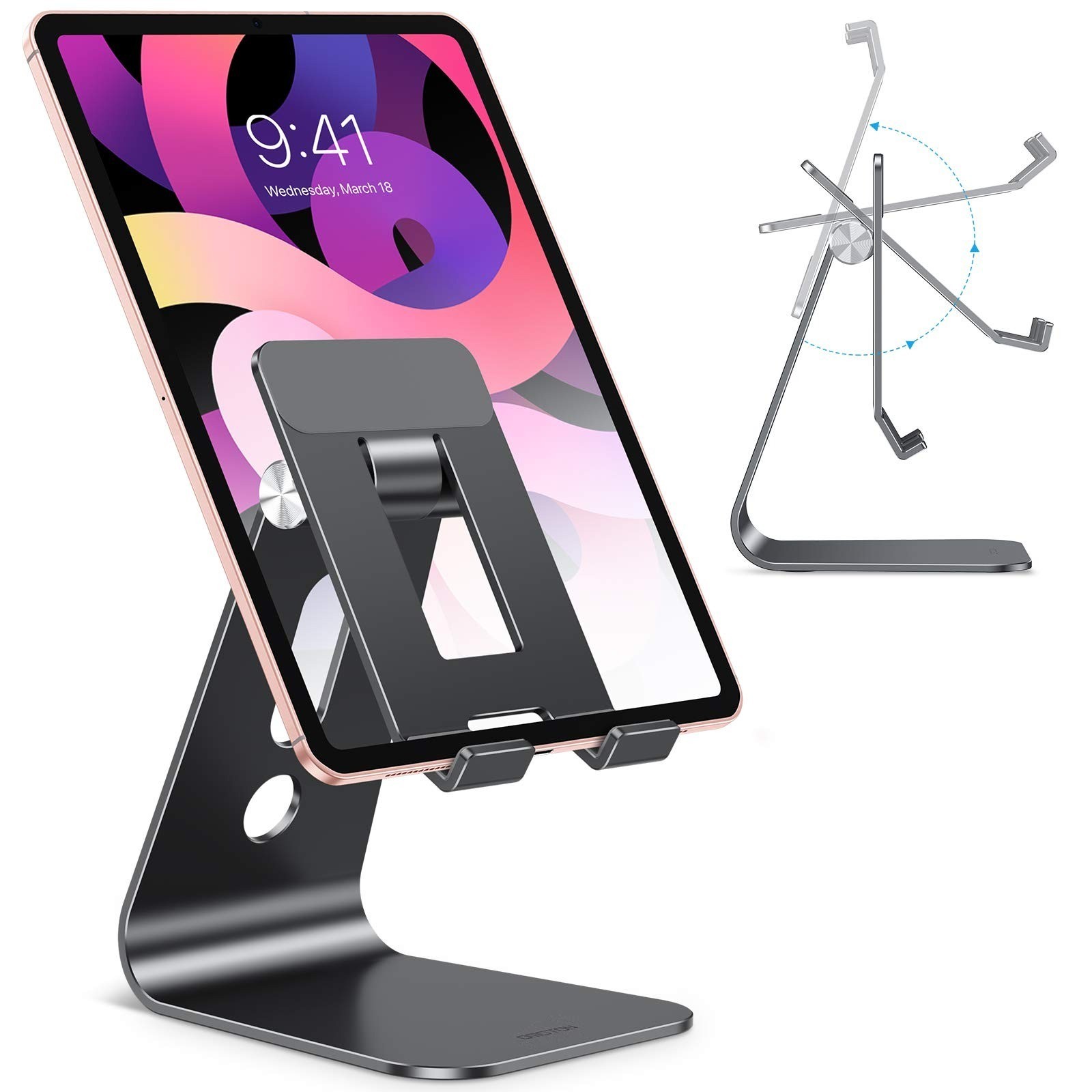 OMOTON T2 Tablet Stand for Desk, Aluminum Holder for iPad & Tablets, Adjustable