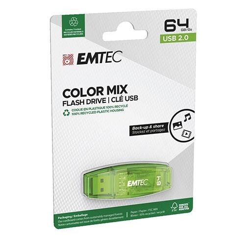 Emtec Dexxon C410 Color Mix 64GB USB 2.0 Stick Flash Drive Cap Green Candy Color