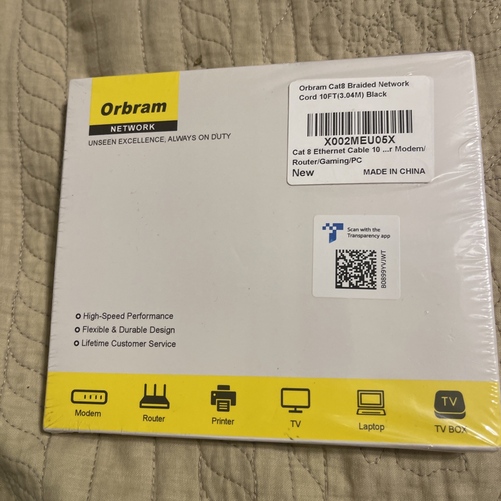 Orbram Cat 8 Braided Ethernet Cable 10 ft Black RJ-45 Male to Male