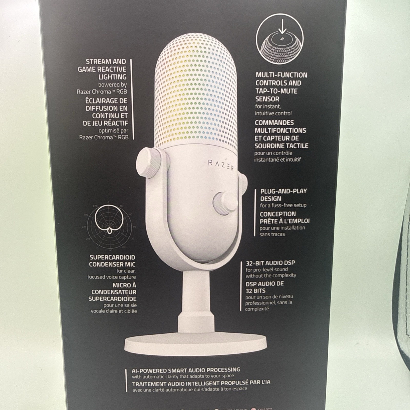 Razer Seiren V3 Chroma 32‐Bit DSP RGB USB-C Microphone In White Nib Review Unit