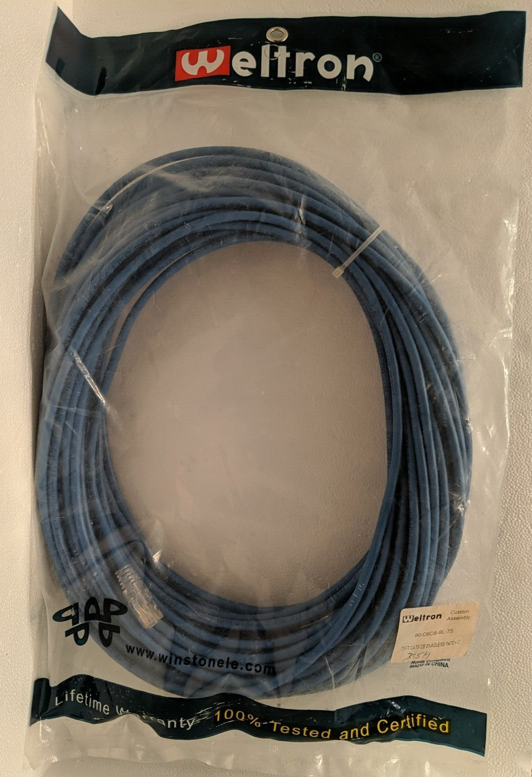 Weltron 75ft CAT6 CB Snagless Patch Cable #90-C6CB-BL-75