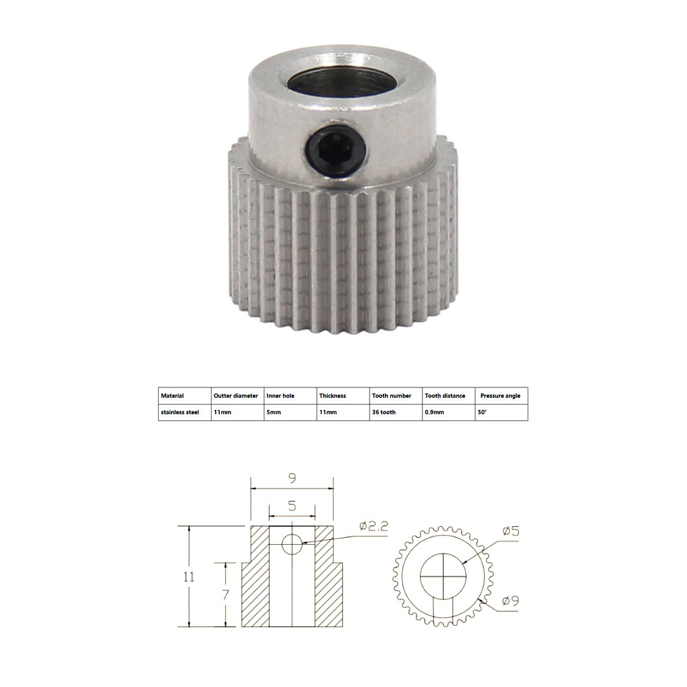 2x 36 Teeth  Extrusion Gear 36T MK8 Stainless Steel ExtruderFeeder