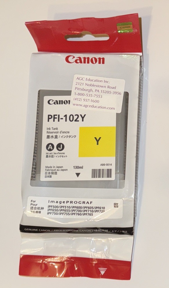 Genuine Canon PFI-102Y Yellow Ink Cartridge 2888C001, 2888C001AA EXP 2020/2021