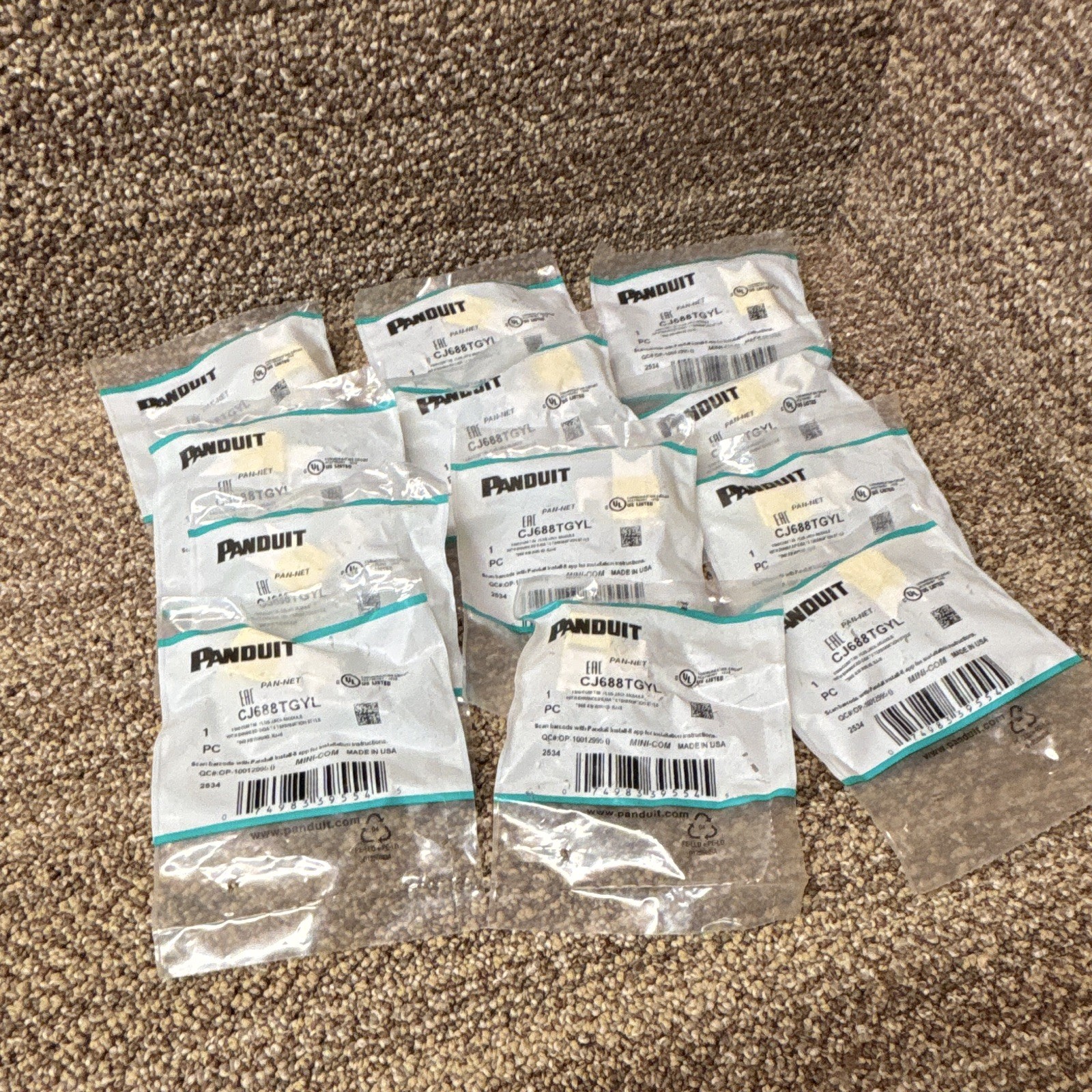 Lot of 12 Panduit PAN-NET Mini-Com CJ688TGYL Cat 6 RJ-45 Yellow