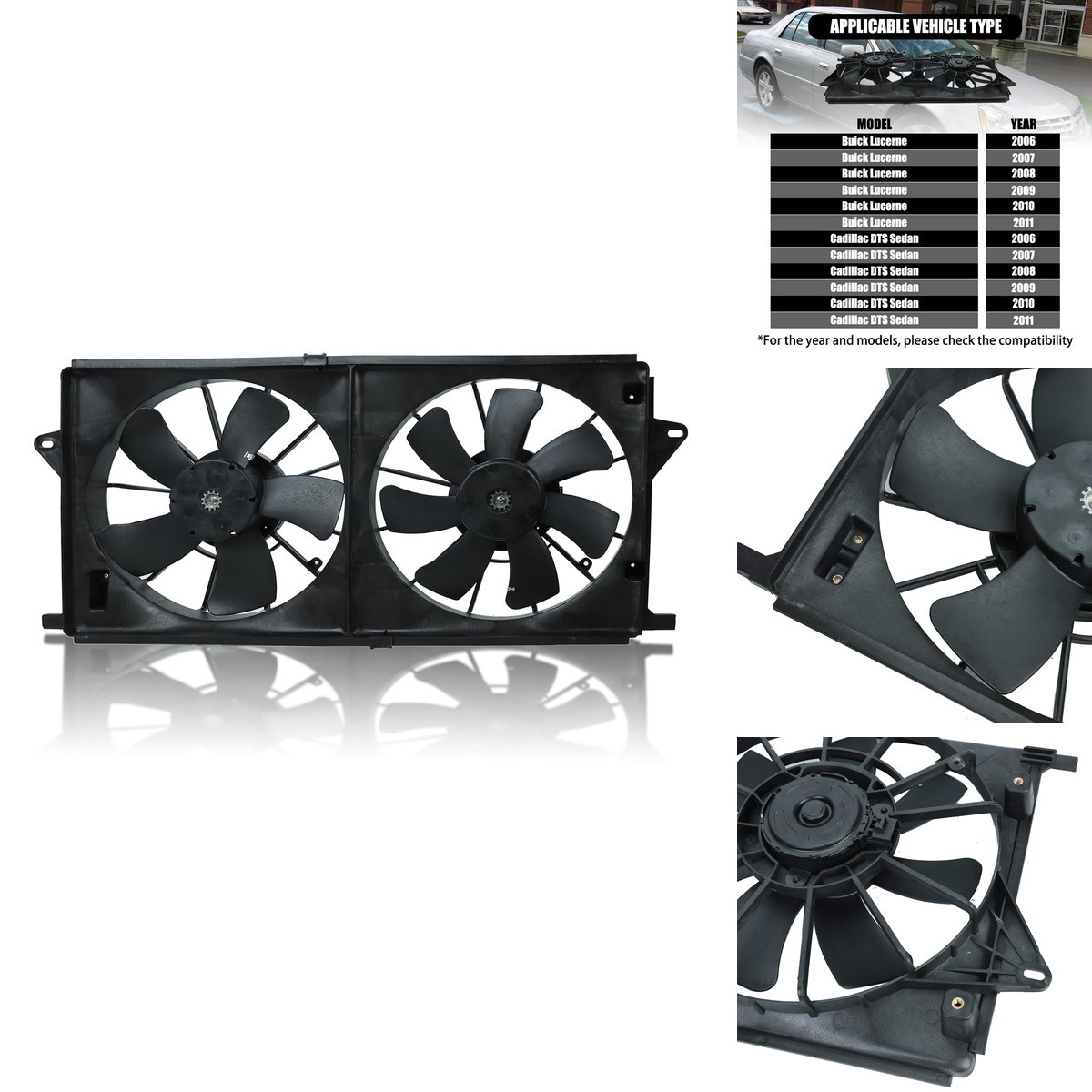 BLACKHORSE-RACING Radiator Cooling Fan Compatible Cadillac DTS Buick Lucerne