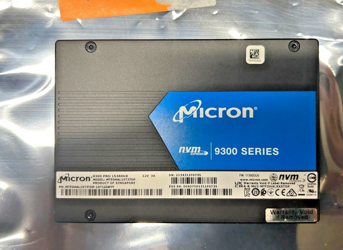 Micron 9300 PRO 15.36TB MTFDHAL15T3TDP PCIe Gen 3.0 x4 3D TLC U.2 NVMe 2.5" SSD