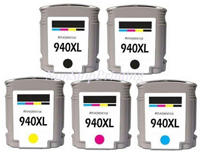5PK New Hi-Yield 2 BK & 3 Color Ink For HP 940XL OfficeJet Pro 8000 8500 Series