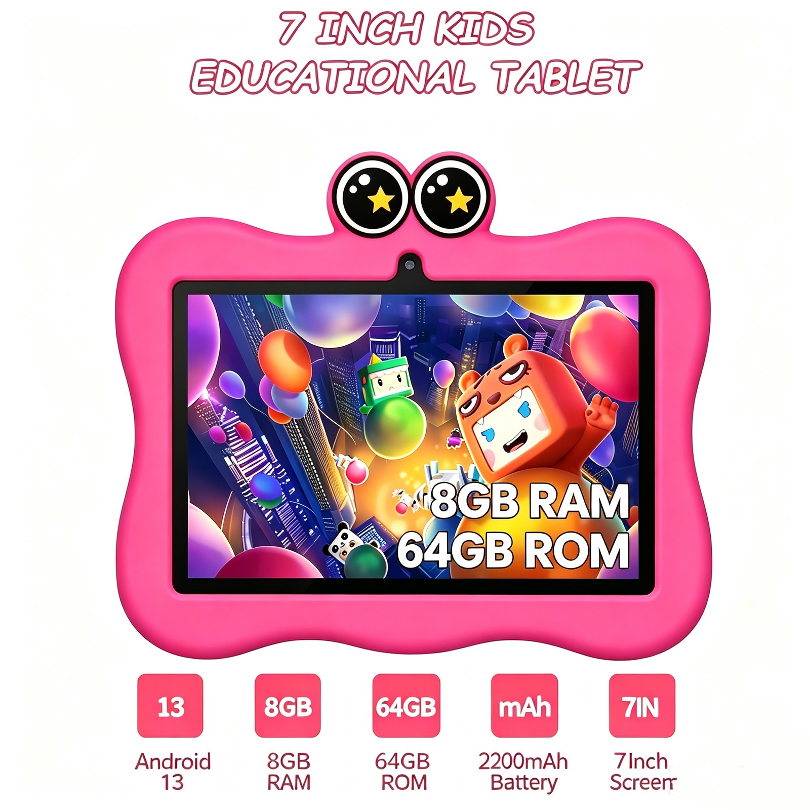 7inch Kids Tablet 8GB RAM + 64GB ROM Android 13 WIFI Early education