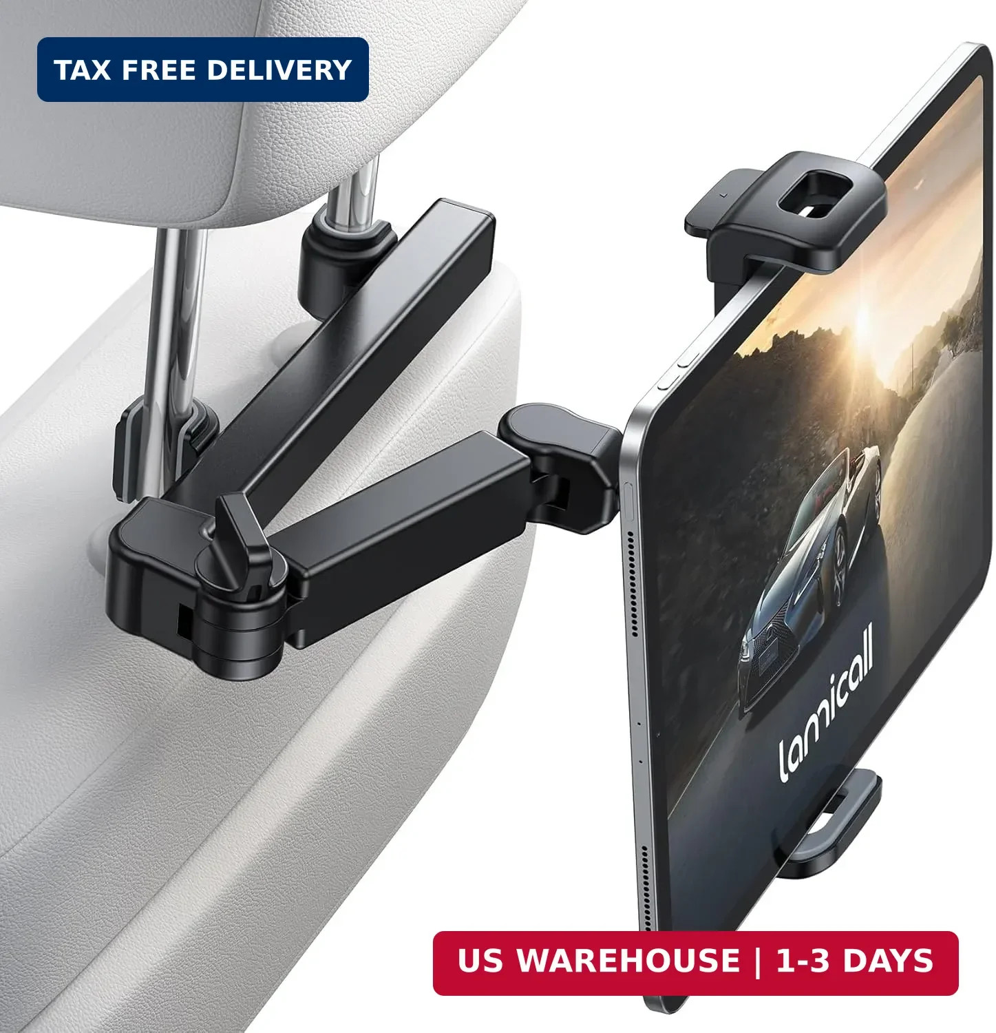 Lamicall Car Headrest Tablet Holder, 3 in 1 Extension Adjustable Arm