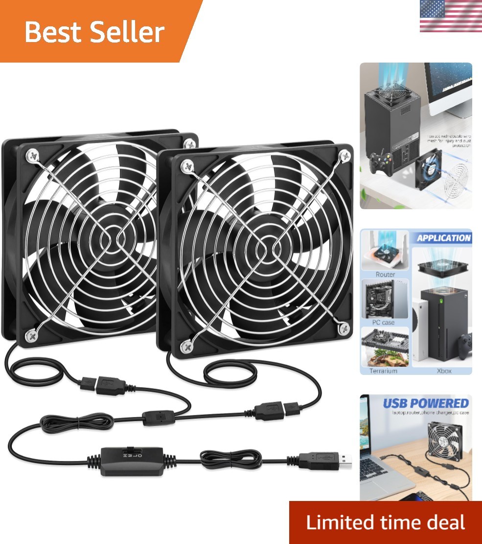 USB Cooling Fan 120Mm 2 Packs, 5V Brushless Quiet Fan with Speed Controller