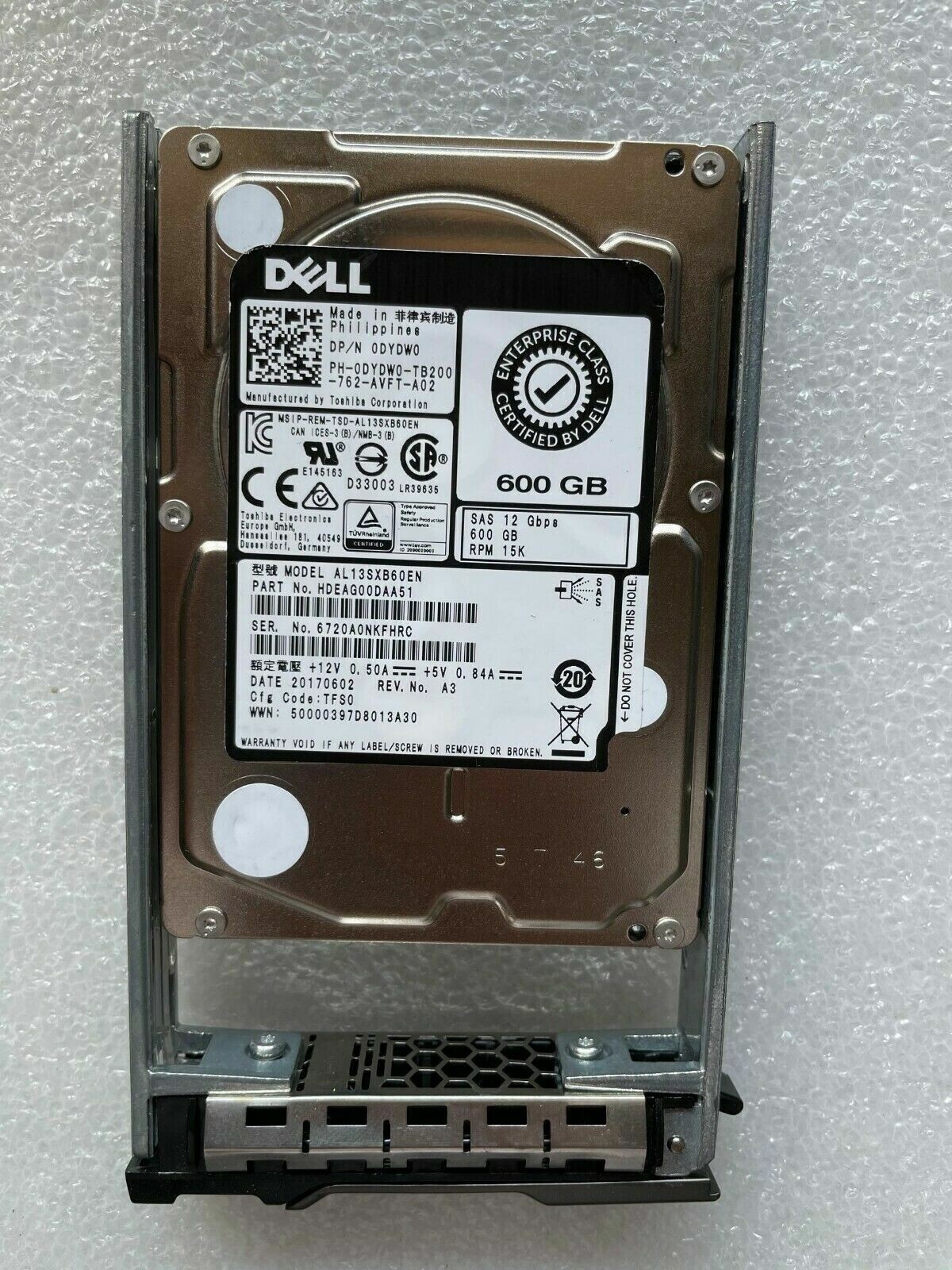 Dell 600GB 15K 2.5 Enterprise Class SAS 12Gb/s HDD 512N AL13SXB60EN DYDW0 0DYDW0