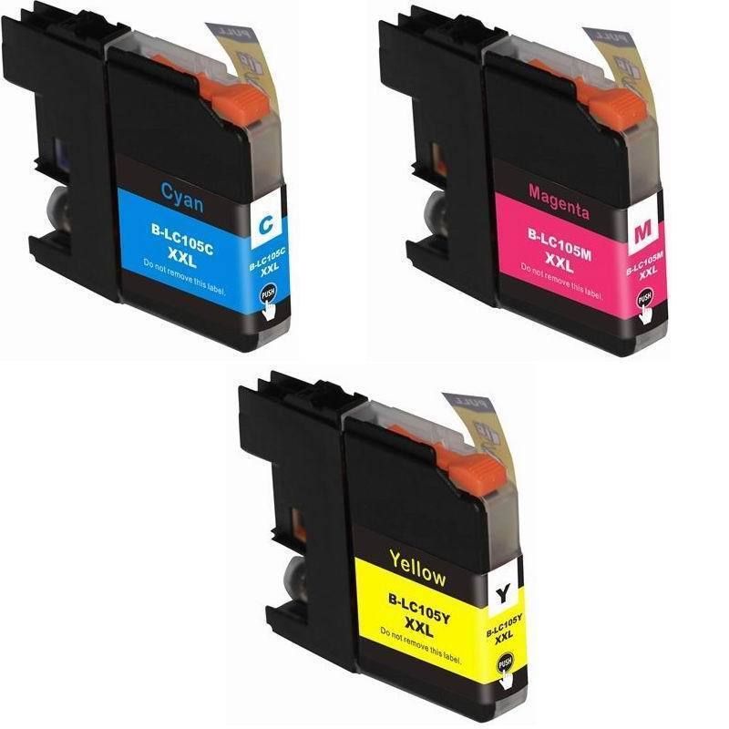 Compatible Set of 3 Pack LC-105 LC-103 Cyan Magenta Yellow Color Ink Cartridges