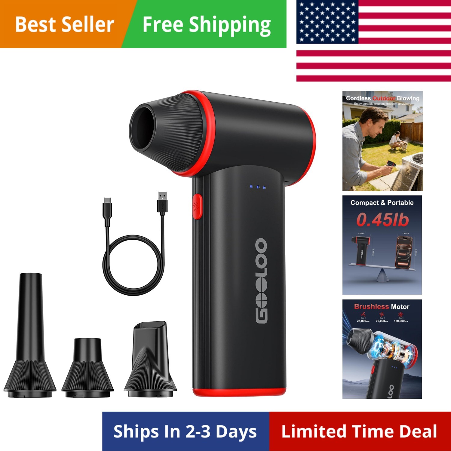 F3 Compressed Air Duster, 150000RPM Duster for Cleaning, 3-Gear Rechargeable ...