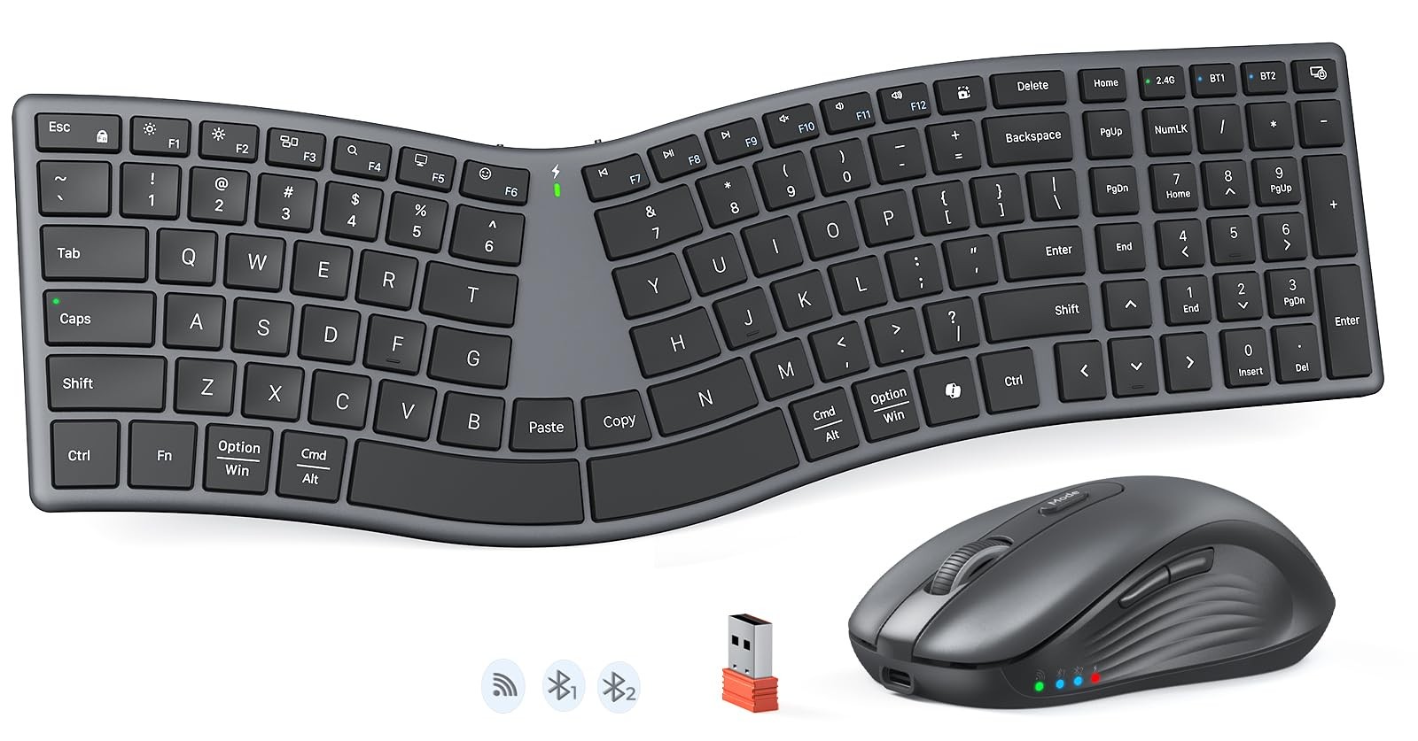 Ergonomic Keyboard and Mouse Wireless, Split S-Curve Design, 2.4G Wireless & ...