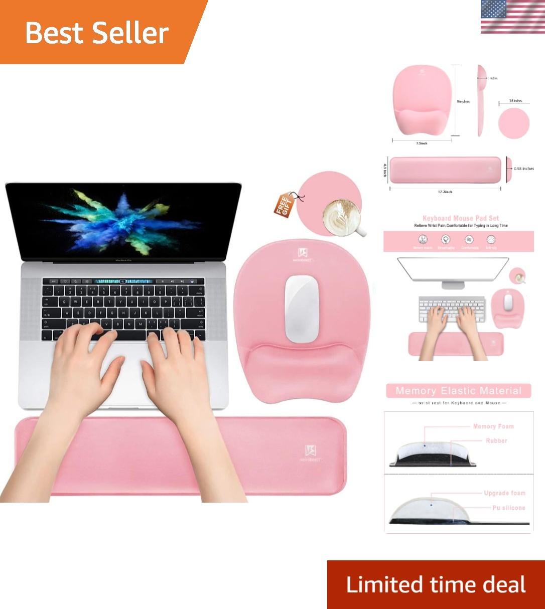 Stylish Memory Foam Wrist Rest with Slip-Resistant Backing - Perfect for Gaming