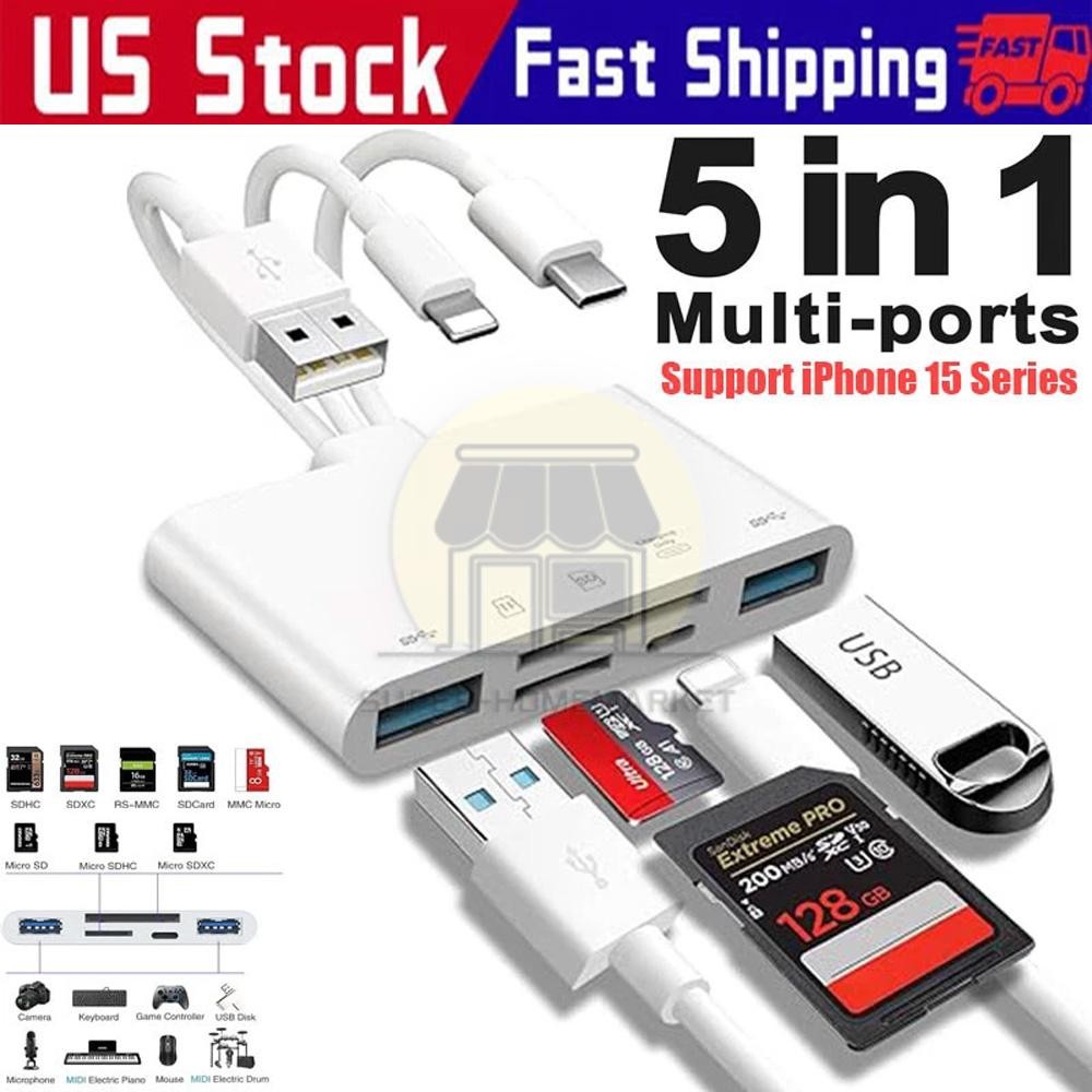 5 in 1 Memory Card Reader USB 3.0 OTG Adapter SD Card Reader For iPhone/iPad LOT
