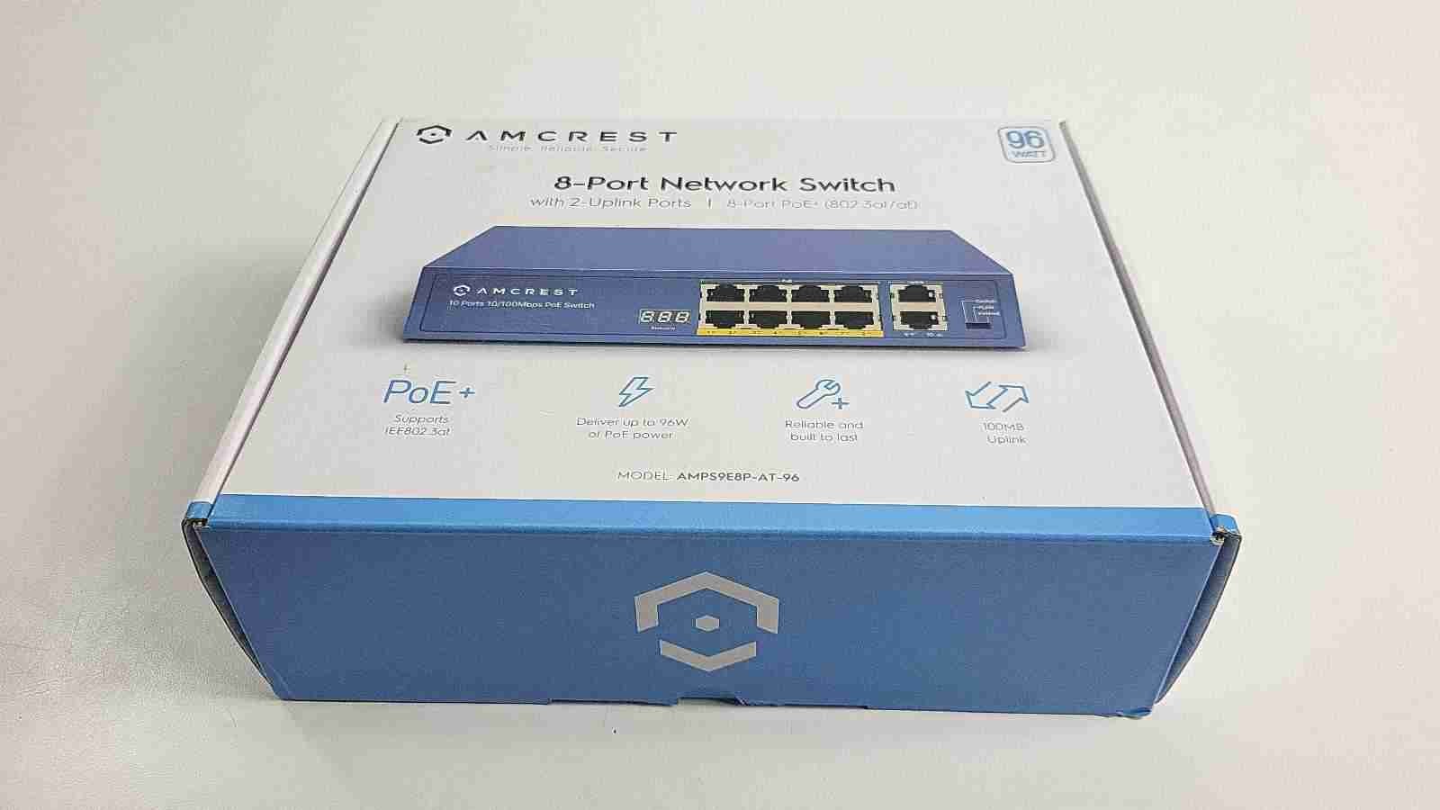 Amcrest 8-Port PoE+ Switch 96W With 2 Uplink Ports Metal Housing AMPS9E8P-AT-96