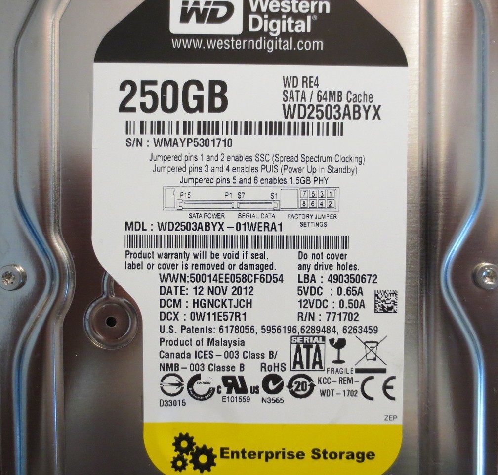 Western Digital RE4 250GB,Internal,7200RPM,3.5" (WD2503ABYX-01WERA1) HDD 
