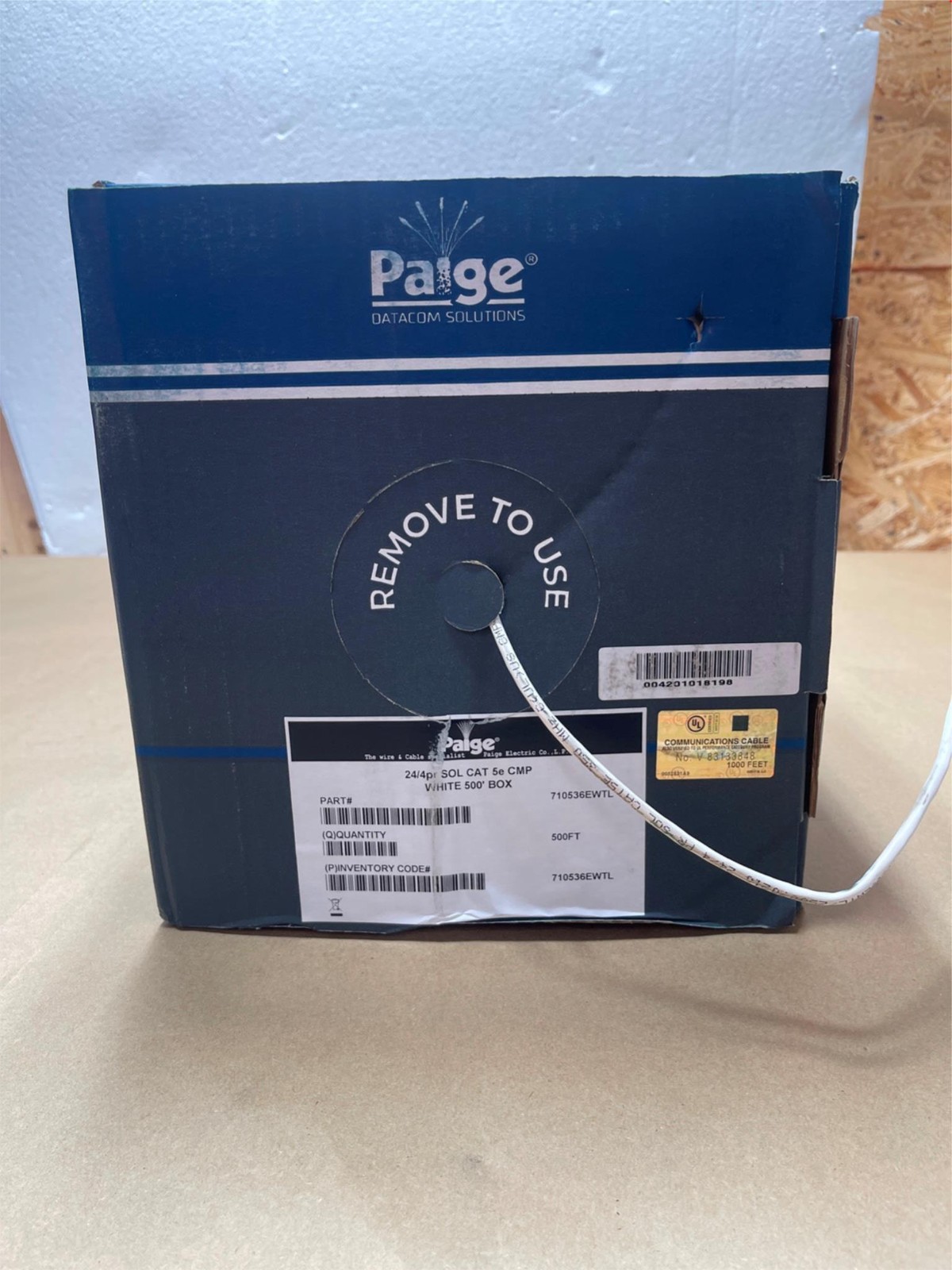 500' 24/4pr SOL CAT 5e CMP White Cat5e Cable 710536EWTL